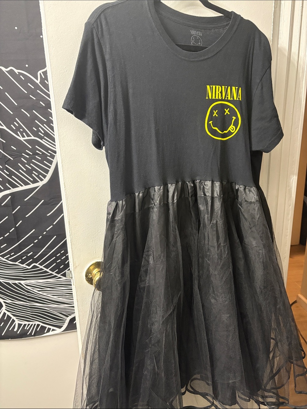 NIRVANA Black Dress with Yellow Smiley Graphic